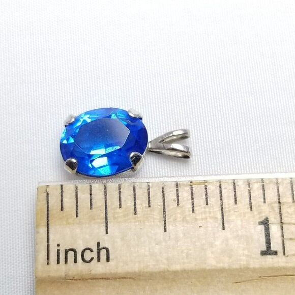 Vintage Oval Blue Rhinestone Pendant Charm, Signed, Small, Estate - Picture 5 of 7